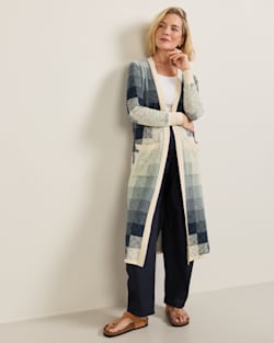 ALTERNATE VIEW OF WOMEN'S COTTON DUSTER CARDIGAN IN NAVY/IVORY MULTI image number 6