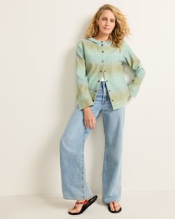 WOMEN'S OMBRE TRAILSIDE WOOL HOODIE IN TEAL/TAN image number 1