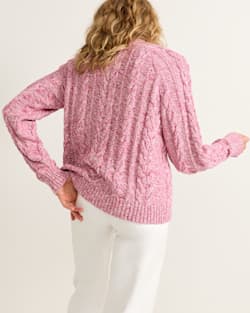 ALTERNATE VIEW OF WOMEN'S MARLED COTTON CABLE CARDIGAN IN MULBERRY image number 2