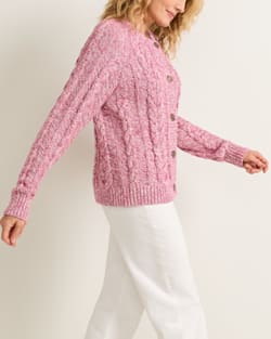 ALTERNATE VIEW OF WOMEN'S MARLED COTTON CABLE CARDIGAN IN MULBERRY image number 3