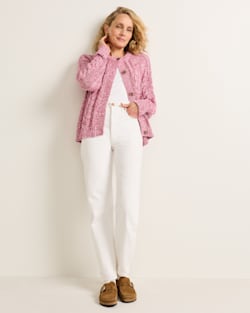 ALTERNATE VIEW OF WOMEN'S MARLED COTTON CABLE CARDIGAN IN MULBERRY image number 5