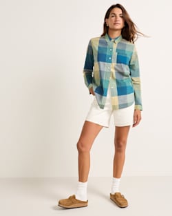 ALTERNATE VIEW OF WOMEN'S CHECK PERFECT ONE POCKET SHIRT IN TEAL MULTI image number 6
