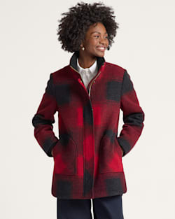 WOMEN'S PLAID RIB-KNIT TRIM WOOL COAT IN RED OMBRE image number 1