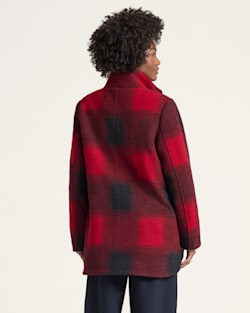 ALTERNATE VIEW OF WOMEN'S PLAID RIB-KNIT TRIM WOOL COAT IN RED OMBRE image number 2