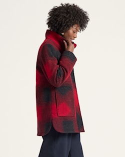 ALTERNATE VIEW OF WOMEN'S PLAID RIB-KNIT TRIM WOOL COAT IN RED OMBRE image number 3
