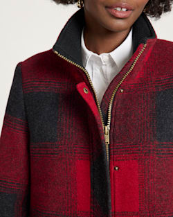 ALTERNATE VIEW OF WOMEN'S PLAID RIB-KNIT TRIM WOOL COAT IN RED OMBRE image number 4