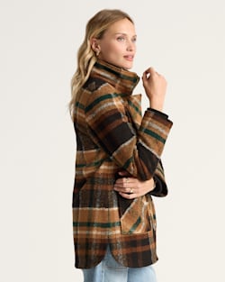 ALTERNATE VIEW OF WOMEN'S PLAID RIB-KNIT TRIM WOOL COAT IN BROWN PLAID image number 3
