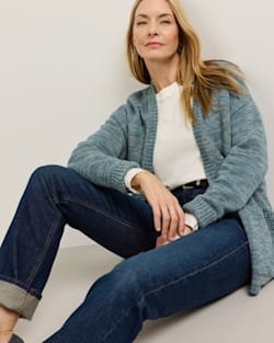 ALTERNATE VIEW OF WOMEN'S SIERRA SPRINGS COTTON CARDIGAN IN SEA BLUE MIX image number 5