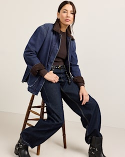 WOMEN'S CASCADES DENIM BARN COAT IN DARK WASH image number 1