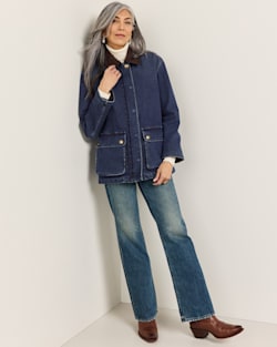 ALTERNATE VIEW OF WOMEN'S CASCADES DENIM BARN COAT IN DARK WASH image number 5
