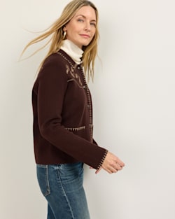 ALTERNATE VIEW OF WOMEN'S EMBROIDERED SOUVENIR CARDIGAN IN DARK CHOCOLATE image number 2