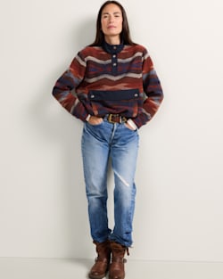 ALTERNATE VIEW OF WOMEN'S DOUBLESOFT HALF-SNAP PULLOVER IN BLUE/RED CROWNPOINT image number 5