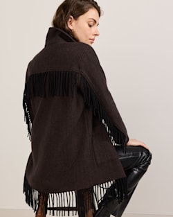 WOMEN'S HERRINGBONE JOLENE WOOL FRINGED JACKET IN BLACK/BROWN image number 1