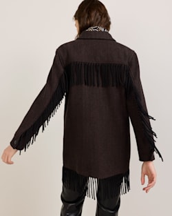 ALTERNATE VIEW OF WOMEN'S HERRINGBONE JOLENE WOOL FRINGED JACKET IN BLACK/BROWN image number 3