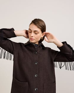 ALTERNATE VIEW OF WOMEN'S HERRINGBONE JOLENE WOOL FRINGED JACKET IN BLACK/BROWN image number 4