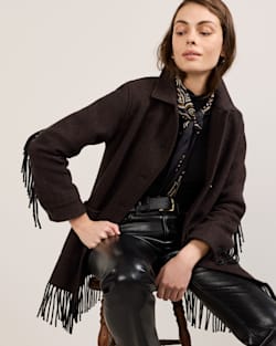 ALTERNATE VIEW OF WOMEN'S HERRINGBONE JOLENE WOOL FRINGED JACKET IN BLACK/BROWN image number 5