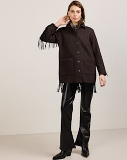 ALTERNATE VIEW OF WOMEN'S HERRINGBONE JOLENE WOOL FRINGED JACKET IN BLACK/BROWN image number 6