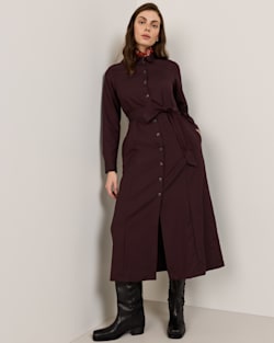 WOMEN'S WORSTED WOOL SHIRT DRESS IN MAROON MIX image number 1