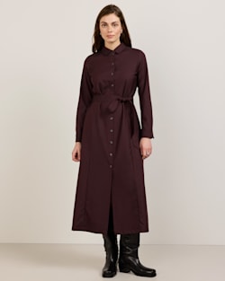 ALTERNATE VIEW OF WOMEN'S WORSTED WOOL SHIRT DRESS IN MAROON MIX image number 4