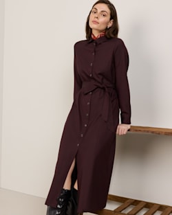 ALTERNATE VIEW OF WOMEN'S WORSTED WOOL SHIRT DRESS IN MAROON MIX image number 6