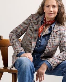 ALTERNATE VIEW OF WOMEN'S TWEED WOOL BLAZER IN CAMEL BRIGHTS CHECK image number 6