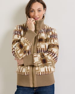 WOMEN'S HARDING FOXGLOVE FLEECE BOMBER JACKET IN TAN/IVORY image number 1