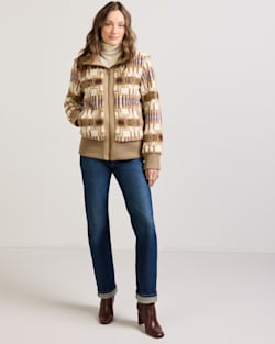 ALTERNATE VIEW OF WOMEN'S HARDING FOXGLOVE FLEECE BOMBER JACKET IN TAN/IVORY image number 2
