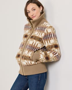 ALTERNATE VIEW OF WOMEN'S HARDING FOXGLOVE FLEECE BOMBER JACKET IN TAN/IVORY image number 3
