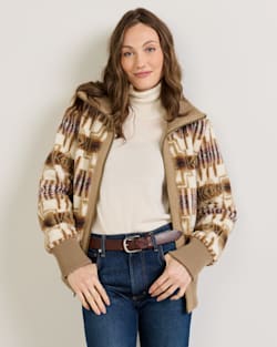 ALTERNATE VIEW OF WOMEN'S HARDING FOXGLOVE FLEECE BOMBER JACKET IN TAN/IVORY image number 5