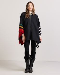 WOMEN'S MERINO WOOL BLANKET CAPE IN CHARCOAL MULTI STRIPE image number 1
