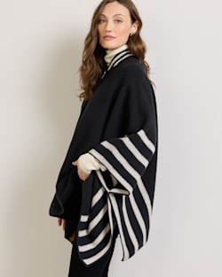 ALTERNATE VIEW OF WOMEN'S MERINO WOOL BLANKET CAPE IN CHARCOAL MULTI STRIPE image number 3