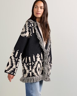WOMEN'S GRAPHIC FRINGE CARDIGAN IN BLACK/IVORY image number 1