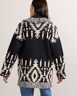 ALTERNATE VIEW OF WOMEN'S GRAPHIC FRINGE CARDIGAN IN BLACK/IVORY image number 3