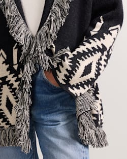 ALTERNATE VIEW OF WOMEN'S GRAPHIC FRINGE CARDIGAN IN BLACK/IVORY image number 5