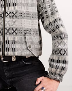 ALTERNATE VIEW OF WOMEN'S TEXTURED WOOL BOMBER JACKET IN BLACK/GREY OVERSHOT image number 5