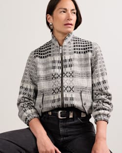 ALTERNATE VIEW OF WOMEN'S TEXTURED WOOL BOMBER JACKET IN BLACK/GREY OVERSHOT image number 6
