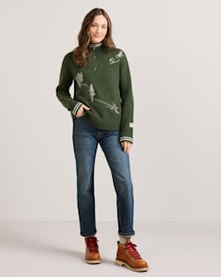 WOMEN'S LAMBSWOOL HALF-ZIP SKI SWEATER IN DARK FIR image number 1