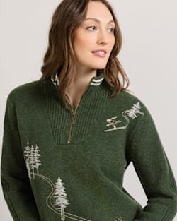 ALTERNATE VIEW OF WOMEN'S LAMBSWOOL HALF-ZIP SKI SWEATER IN DARK FIR image number 5