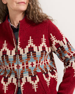 ALTERNATE VIEW OF WOMEN'S GRAPHIC SHETLAND COLLECTION ZIP CARDIGAN IN CHILI RED MULTI image number 5
