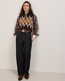 WOMEN'S GRAPHIC SHETLAND COLLECTION ZIP VEST IN CHOCOLATE MULTI image number 1