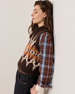 ALTERNATE VIEW OF WOMEN'S GRAPHIC SHETLAND COLLECTION ZIP VEST IN CHOCOLATE MULTI image number 3