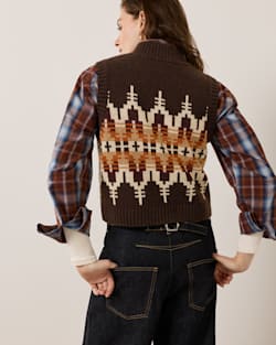 ALTERNATE VIEW OF WOMEN'S GRAPHIC SHETLAND COLLECTION ZIP VEST IN CHOCOLATE MULTI image number 4