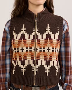 ALTERNATE VIEW OF WOMEN'S GRAPHIC SHETLAND COLLECTION ZIP VEST IN CHOCOLATE MULTI image number 5