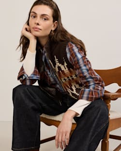ALTERNATE VIEW OF WOMEN'S GRAPHIC SHETLAND COLLECTION ZIP VEST IN CHOCOLATE MULTI image number 6