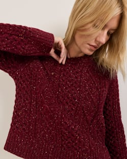 ALTERNATE VIEW OF WOMEN'S FISHERMAN DONEGAL WOOL SWEATER IN WINE DONEGAL image number 2