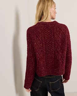ALTERNATE VIEW OF WOMEN'S FISHERMAN DONEGAL WOOL SWEATER IN WINE DONEGAL image number 5