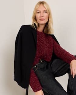 ALTERNATE VIEW OF WOMEN'S FISHERMAN DONEGAL WOOL SWEATER IN WINE DONEGAL image number 6