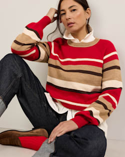 WOMEN'S MERINO MULTI STRIPE SWEATER IN RED MULTI image number 1