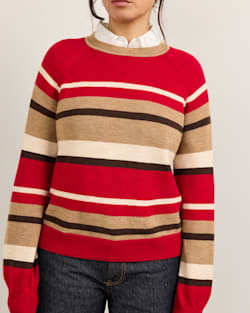 ALTERNATE VIEW OF WOMEN'S MERINO MULTI STRIPE SWEATER IN RED MULTI image number 5