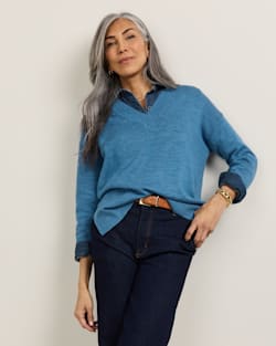 ALTERNATE VIEW OF WOMEN'S MERINO V-NECK SWEATER IN BLUE image number 2